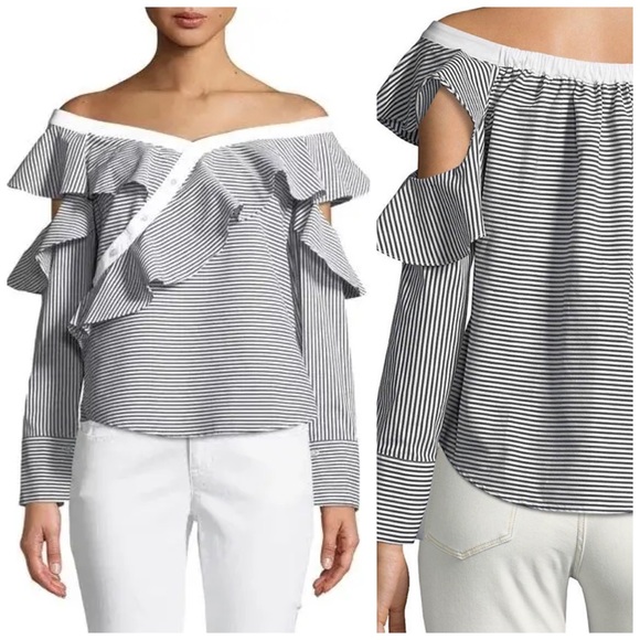 Laundry By Shelli Segul Stripe Cold Sleeve Ruffle Blouse - Picture 1 of 11